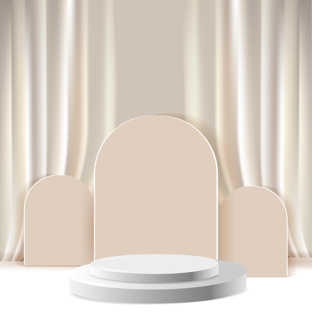 3D-Hintergrundprodukte zeigen Podium mit Plattform-Hintergrund-Creme-Seide-Vektor-3D-Rendering an