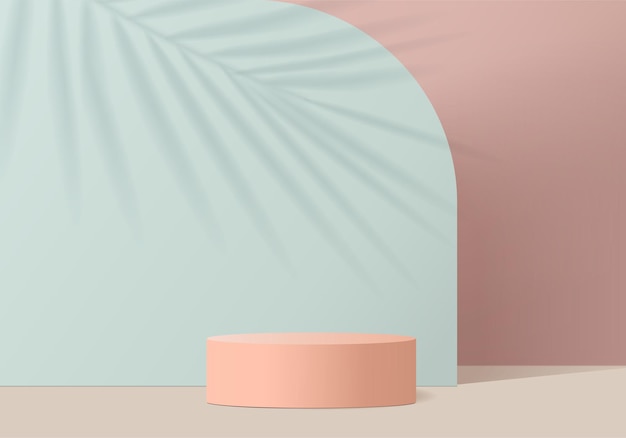 3D-Hintergrundprodukte zeigen Podiumszene mit geometrischer Plattform an. Bühnenvitrine auf Sockelanzeige rosa Studio