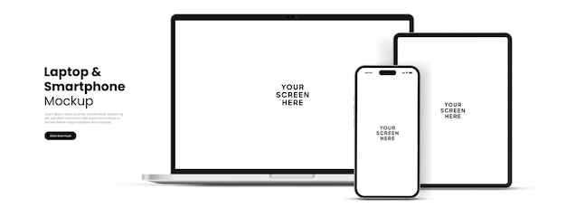 3D hochwertiges modernes Laptop-Smartphone-Tablet-Mockup zur Präsentation mit isoliertem Hintergrund