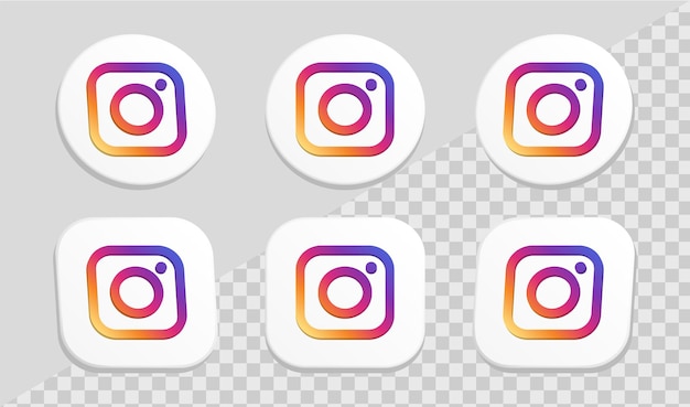 Vektor 3d-icon-instagram-logo für social-media-icons-logos im sammlungssatz für weiße kreise und quadratische rahmen