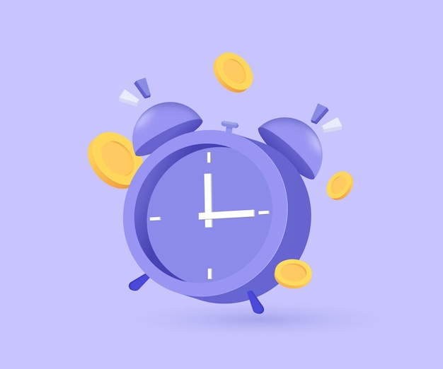 3D-Icon-Vektor-Cartoon-Wecker-Uhr-Münzen-Zeit neue Idee-Konzept-Design