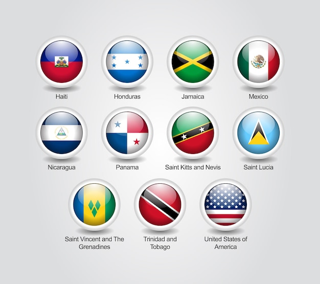 3d-icons glänzendes set für nordamerikanische länderflaggen