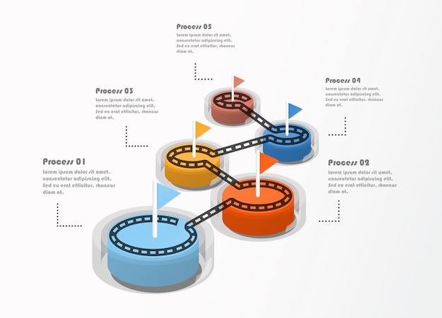 3d-infografik-design 5 optionen oder schritte. isometrische 3d-infografik-elemente der unternehmenszeitachse.