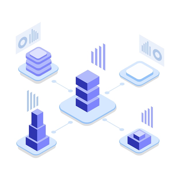 Vektor 3d isometrische flache geschäftsanalysedaten und finanzüberprüfung mit infografik-elementen-vektordesign