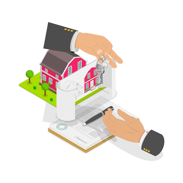 3D-isometrische flache Vektorillustration des Immobilienartikels 1