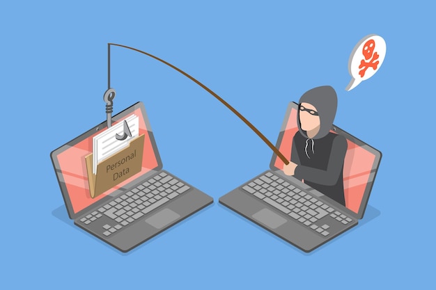 3D-Isometrische flache Vektorillustration eines Phishing-Betrugs