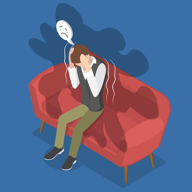 3D-isometrische flache Vektorillustration von Panikattacken, körperlichem Stressgefühl