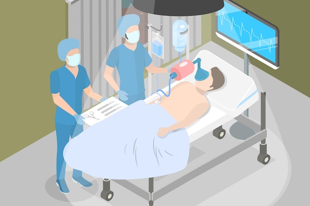 3D-Isometrische flache Vektorkonzeptuelle Illustration der Anästhesie