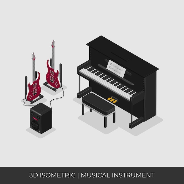 3d isometrisches musikinstrumentenset