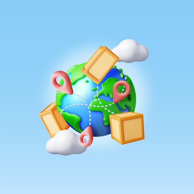 3D-Kartonboxen, die um die Welt fliegen