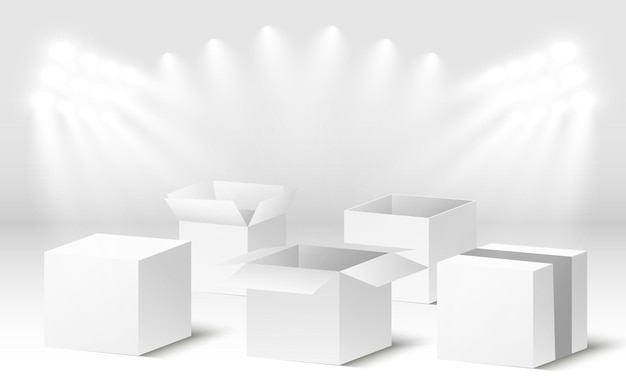 Vektor 3d-kartonboxen für die lieferung isometrische papierbehälter