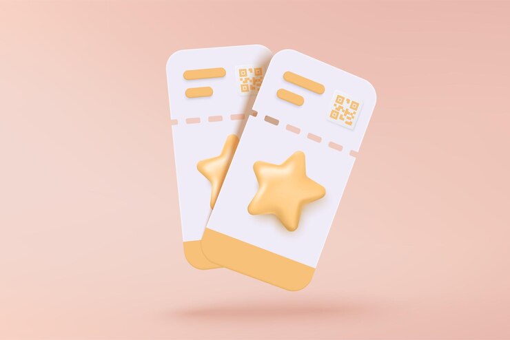 Vektor 3d-kino-film-ticket mit minimalem film theater spiel-symbol bereit für die beobachtung von film im kino medienfilm für unterhaltung ticketbuchungsdienst 3d-vektor-kino coupon-ikonen render-illustration