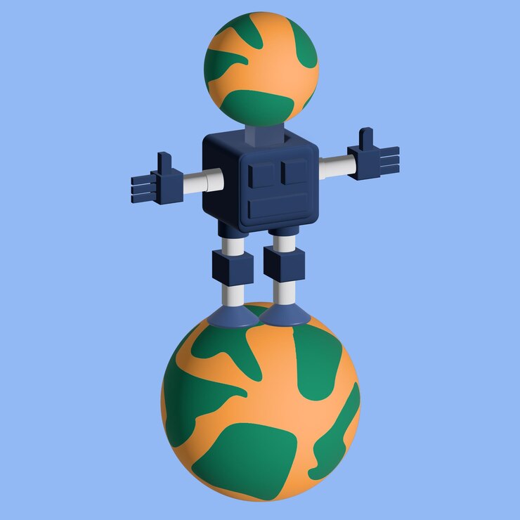 Vektor 3d-künstliche intelligenz rund um die holl-world-konzeptillustration