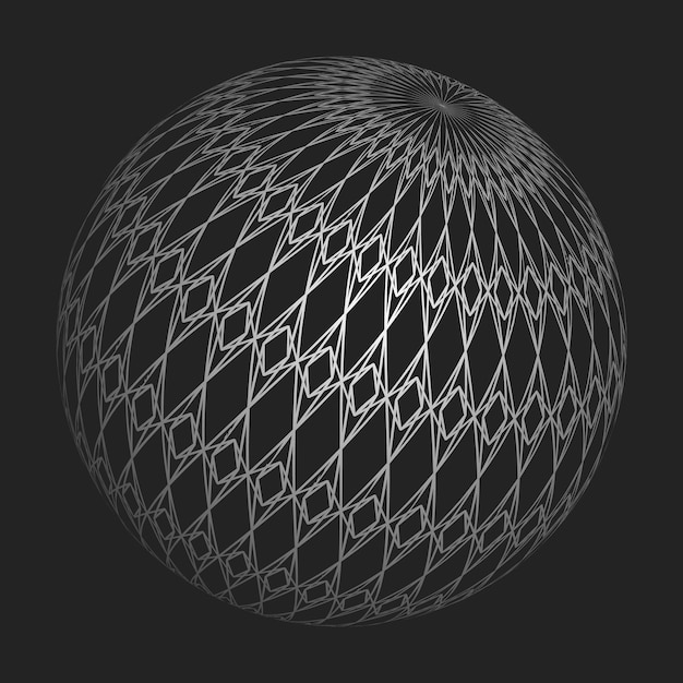 3D-Kugel-Mesh-Gitterkugel oder Kugel im Gitter von Linien 3D-Abstraktobjekt in Drahtrahmen von Linien und Punkten