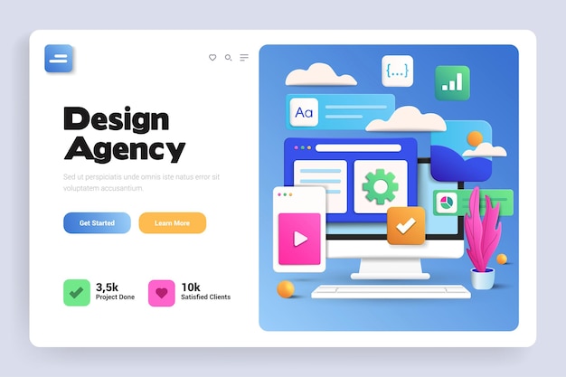 Vektor 3d-landingpage der designagentur