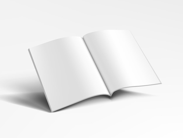 3D leeres A4-Magazin fliegt auf weißem Hintergrund