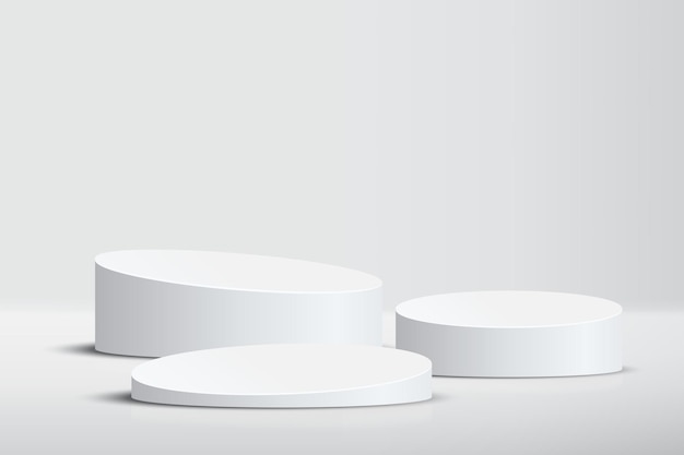 3D-leeres weißes rundes Podium auf weißem Studio Leere Bühne für Produktpietestal Ausstellungsschau