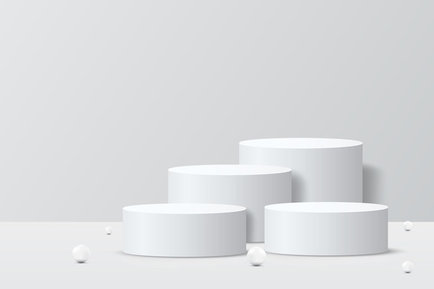 3D-leeres weißes rundes Podium auf weißem Studio Leere Bühne für Produktpietestal Ausstellungsschau