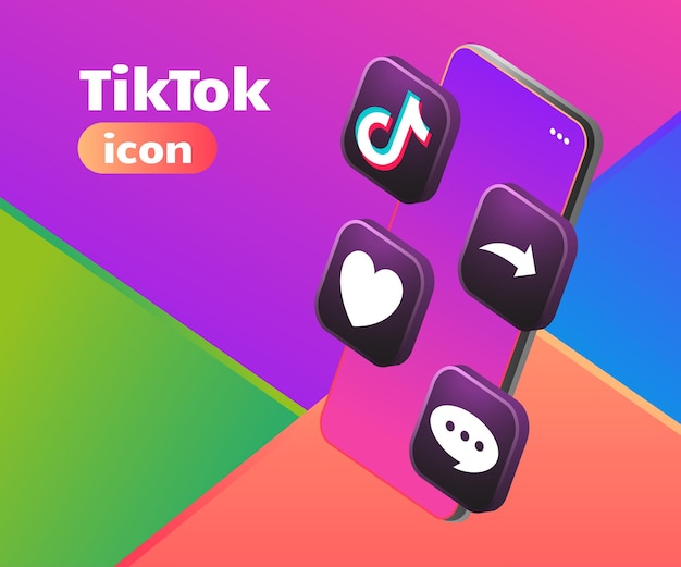 Vektor 3d-logo tiktok-symbol mit smartphone