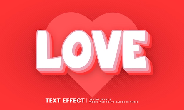 Vektor 3d-love-text-effekt bearbeitbarer schicker schriftstil, perfekt für titel, überschrift und designelement