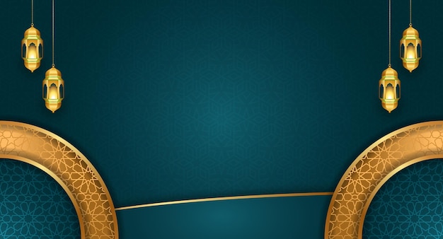 3D-Luxus-Ramadan-Kareem-islamische-arabische-Grußkarte-Eid-Mubarak-Grün-Banner-Hintergrund