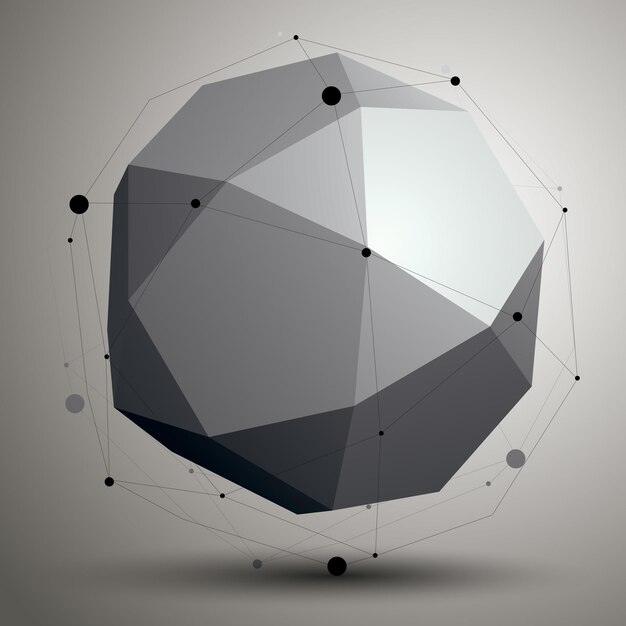 3D-Mesh abstraktes Objekt im zeitgenössischen Stil, futuristische Origami-Form mit Linienmasche.