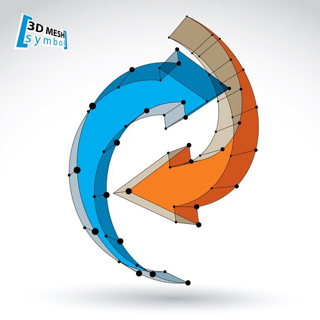 3d-mesh stilvolles update-zeichen isoliert auf weißem hintergrund farbenfrohes elegantes gitter renewicon dimensionaler tech-auffrischungssymbol helles klares eps 8 vektor-illustration