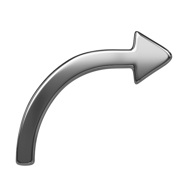 3D-Metallpfeil gekrümmtes Rechts-Symbol Infografik oder Geschäftskonzept 3D-Rendering-Illustration