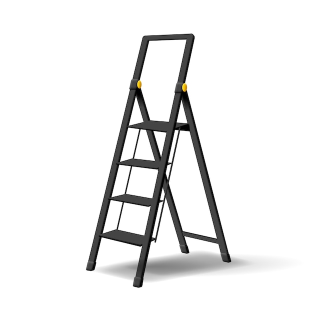 3D moderne Klapptreppe schwarze Farbe Konzept des Reparaturgebäudes erreicht Ideen Realistisch