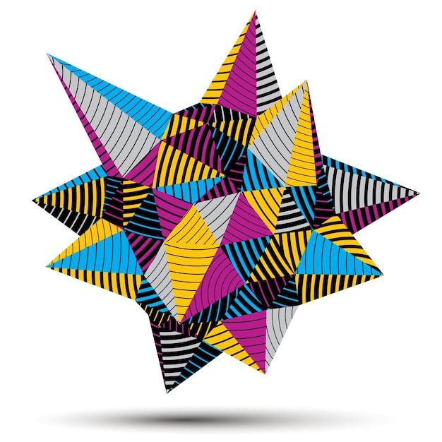 3D moderne stilvolle abstrakte gestreifte Konstruktion, Origami-Facetten-Vektorobjekt aus verschiedenen geometrischen Teilen.