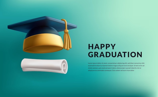 3d niedliches Mortarboard für Abschlusskappenabsolvent mit Zertifikatrollenbildung mit Tosca-Hintergrundelement