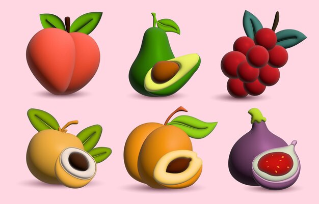 3D-Obst-Icon-Set-Sammlung