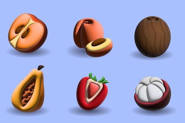 3d-obst-icon-set-sammlung