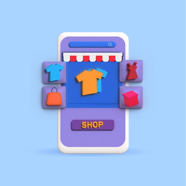3D-Online-Shopping-Illustration, Online-Zahlung, Online-Shop und Lieferung, Illustration