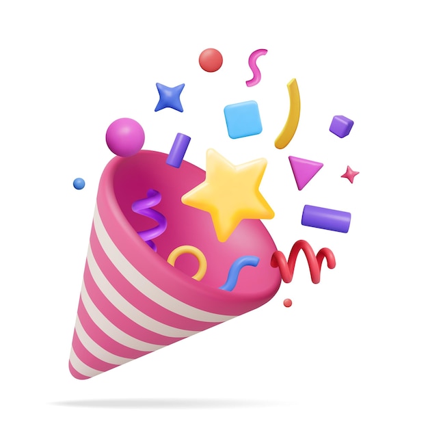 3D Party Popper mit Konfetti