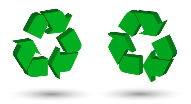 3D-Pfeilzeichen für das Recycling von Abfällen, gebrauchten Rohstoffen, Umweltschutz, grüne moderne Technologien, isolierter Vektor auf weißem Hintergrund