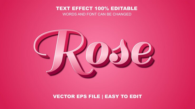 Vektor 3d pink rose bearbeitbare texteffektvorlage