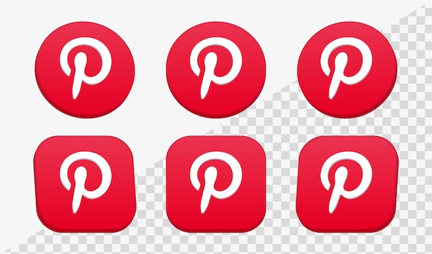 Vektor 3d-pinterest-logo-symbol in kreis- und quadratrahmen für logos von social-media-symbolen, netzwerkplattformen