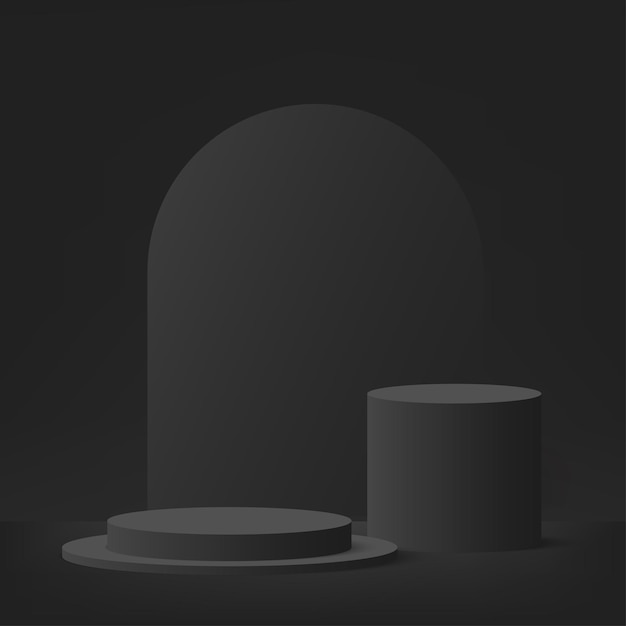 3d-podium in schwarzer farbe und minimale wandszene in schwarzer farbe 3d-podium minimaler abstrakter hintergrund vektorillustration