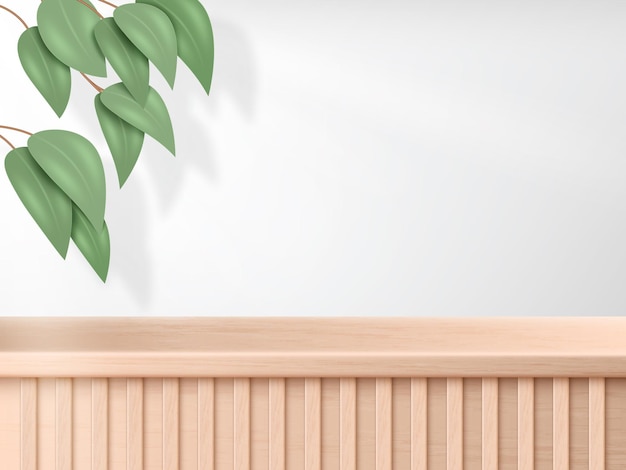 3D-Podium Natur Hintergrund leere kosmetische Anzeige Schönheitsholzproduktstand minimaler Holzboden Pflanzblattpräsentation Museumsausstellung Sockel Vektor realistische Illustration