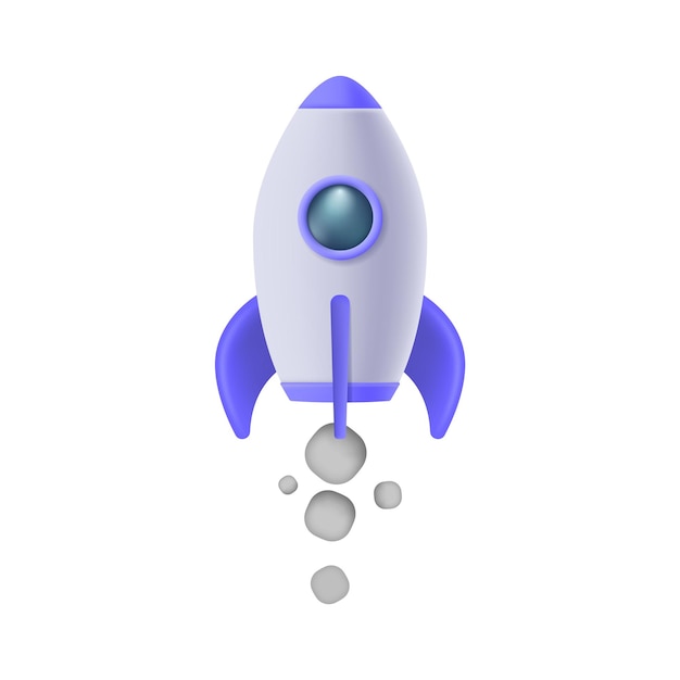 3D-Raumschiff-Raketensymbol im Cartoon-Stil