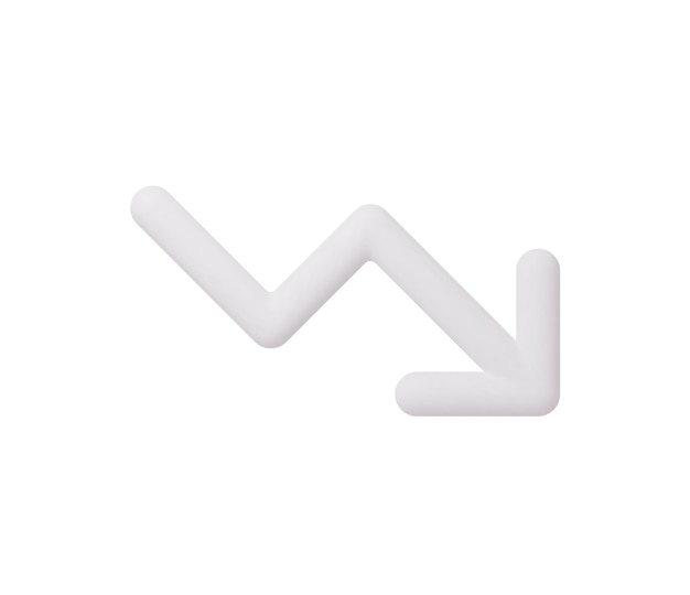 3D realistische Darstellung des Symbolvektors „Trend nach unten oder verringern“.
