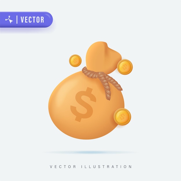 3d-realistische geldtasche mit dollarzeichen-vektor-illustration geldtasche-vektor-icon-logo und -symbol