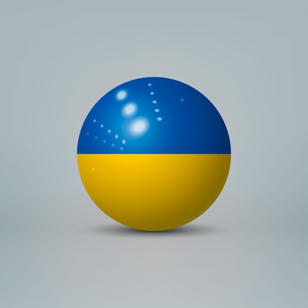 3d realistische glänzende plastikkugel oder kugel mit flagge der ukraine