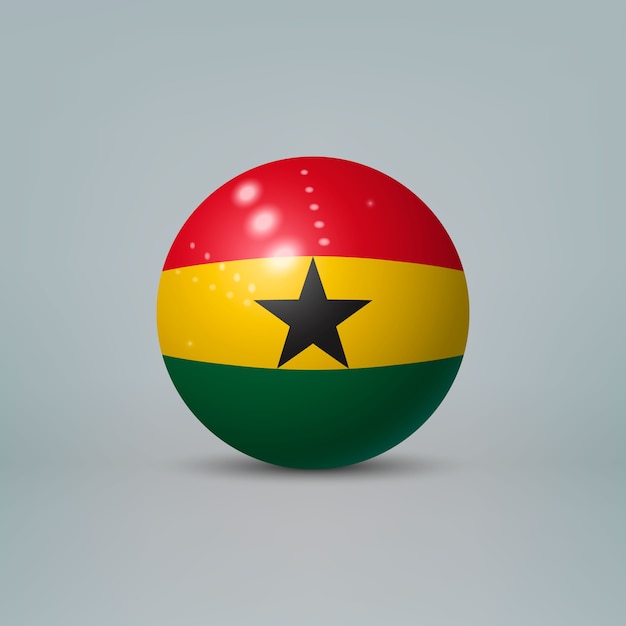 3d realistische glänzende plastikkugel oder kugel mit flagge von ghana