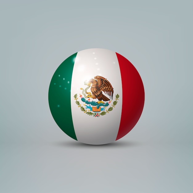 3d realistische glänzende plastikkugel oder kugel mit flagge von mexiko