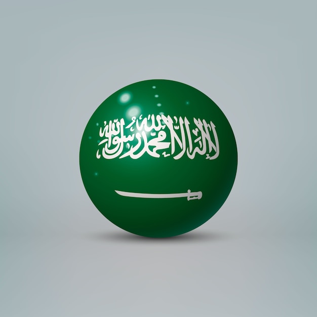 3d realistische glänzende plastikkugel oder kugel mit flagge von saudi-arabien