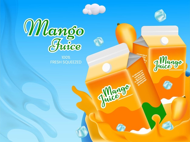 3d-realistische illustration einer köstlichen mango-pack-flasche mit mango-splash auf natürlichem hintergrund produktwerbung
