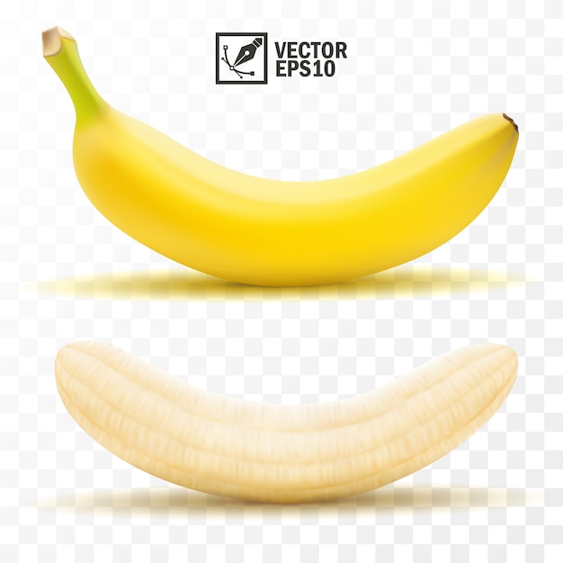 3d realistische isolierte geschälte und ganze bananenfrucht