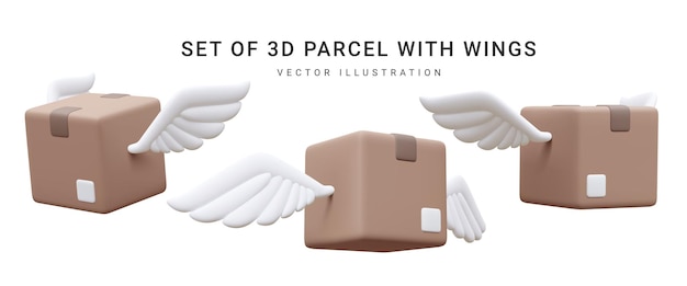 3D-realistische Pakete, die vom Laptop mit Weltkarte fliegen Online-Lieferservice im Cartoon-Stil Vektor-Illustration
